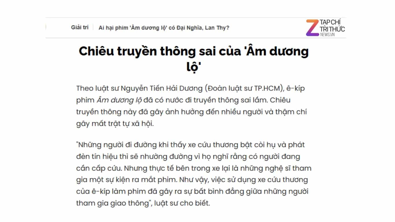 Who sabotaged the film “Âm Dương Lộ” starring Đại Nghĩa and Lan Thy?