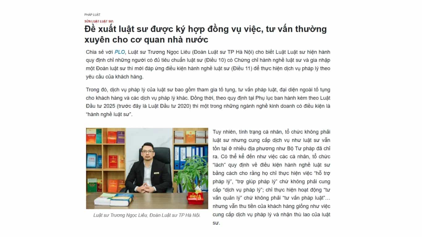Đề xuất luật sư được ký hợp đồng vụ việc, tư vấn thường xuyên cho cơ quan nhà nước