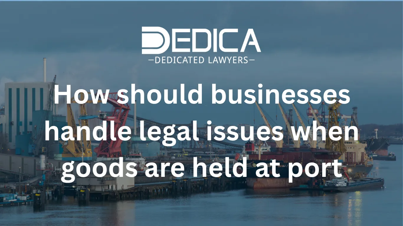 How should businesses handle legal issues when goods are held at port