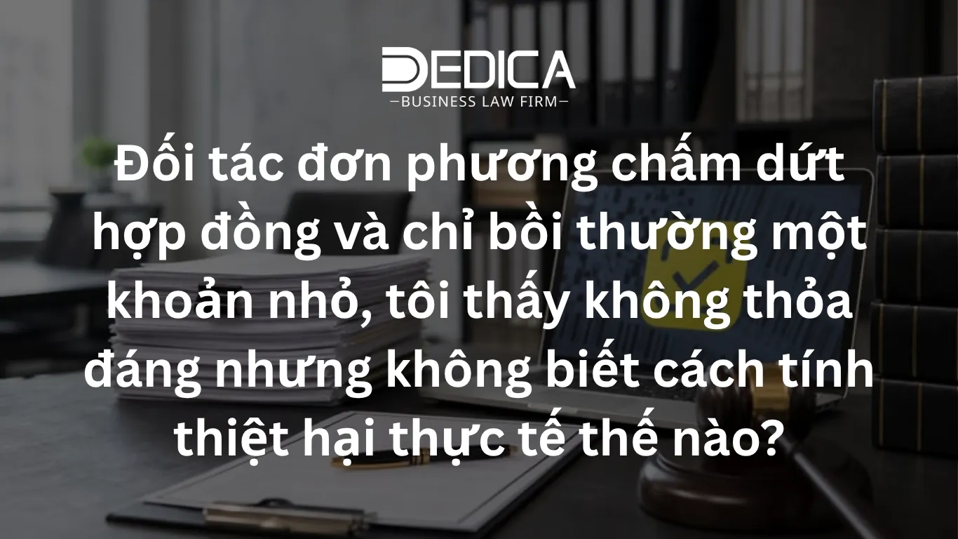 Đối tác đơn phương chấm dứt hợp đồng và chỉ bồi thường một khoản nhỏ, tôi thấy không thỏa đáng nhưng không biết cách tính thiệt hại thực tế thế nào?